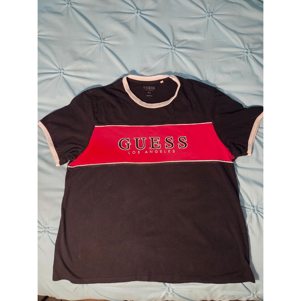 Guess Ringer T-Shirt Mens XXL Black Red Excellent Logo Colorblock Tee